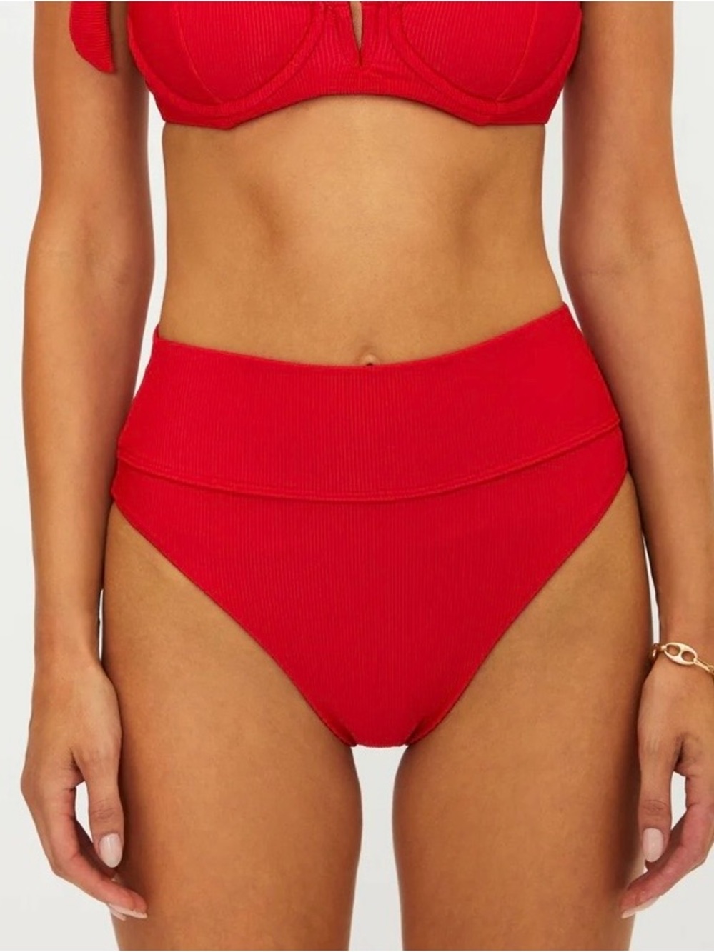 Beach Riot Red Ribbed High Waist Bikini Bottom